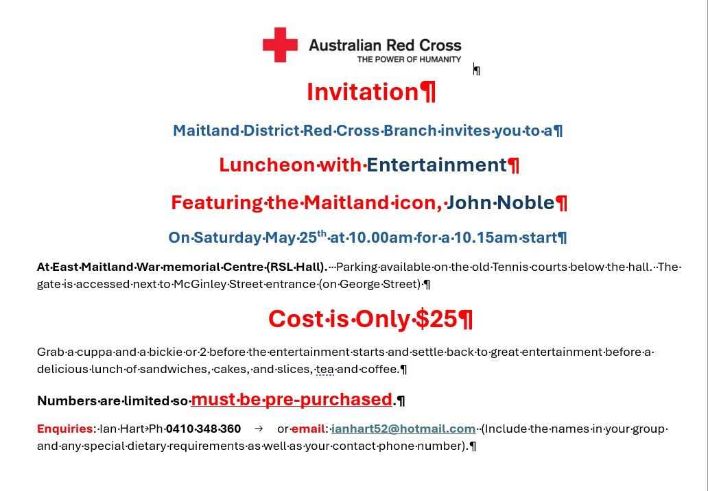 Red Cross Luncheon with Entertainment by John Noble