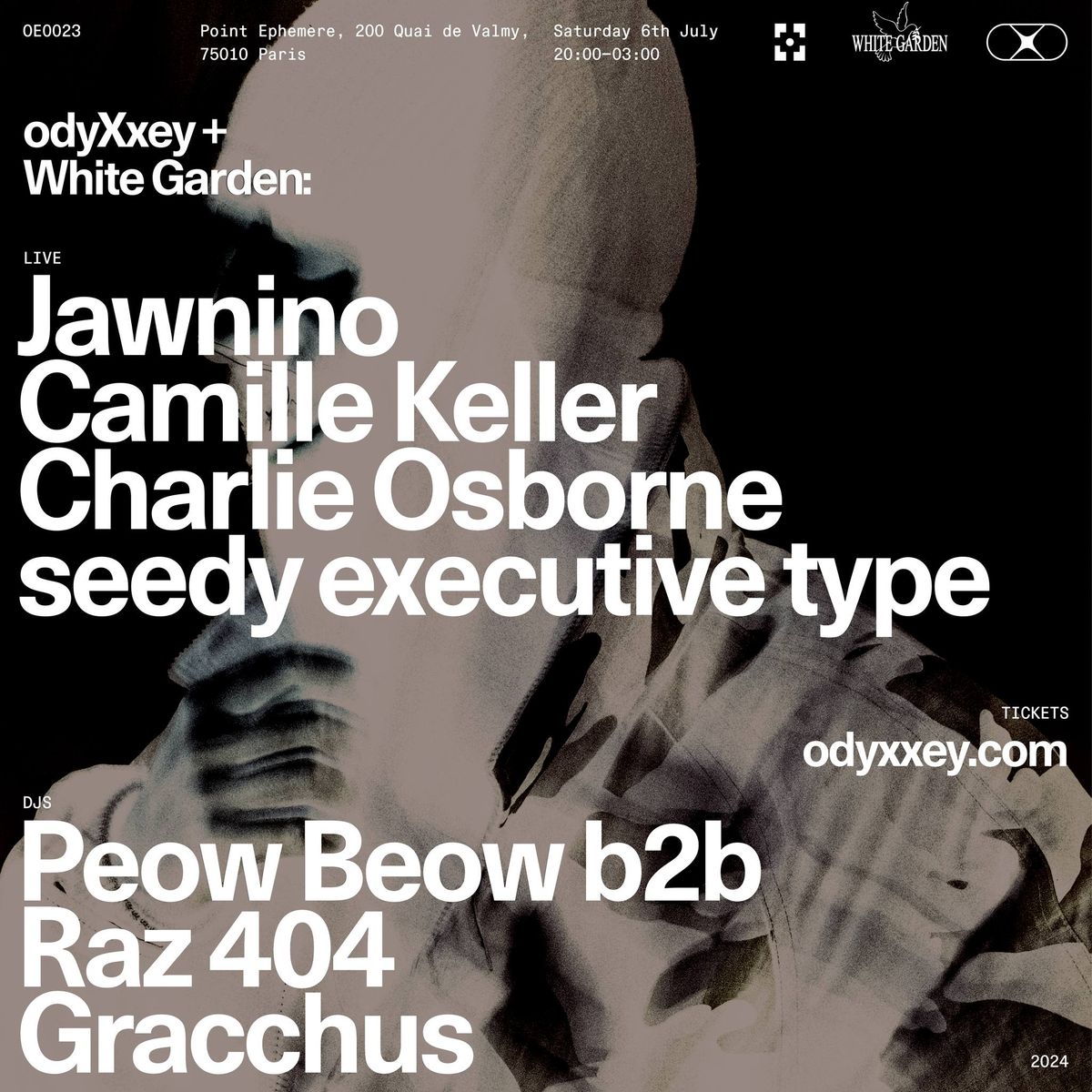 White Garden x odyXxey @Point FMR, Jawnino, Camille Keller, Charlie Osborne, seedy excutive type...