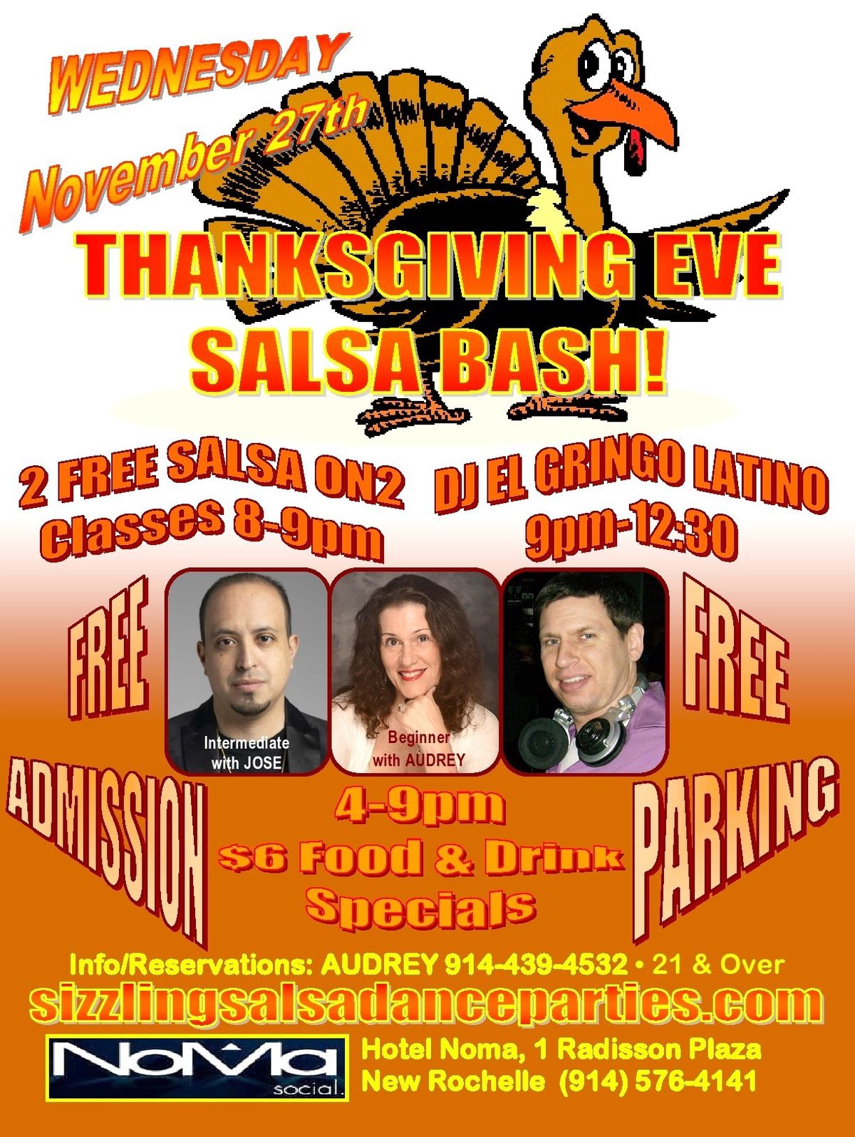 Wed 11\/27--THANKSGIVING EVE SALSA BASH--2 FREE Classes--FREE Admission\/Parking--DJ EL GRINGO LATINO