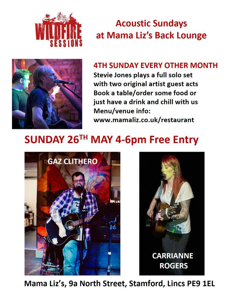 Stevie Jones presents Acoustic Sundays with guests Carrianne Rogers + Gaz Clithero