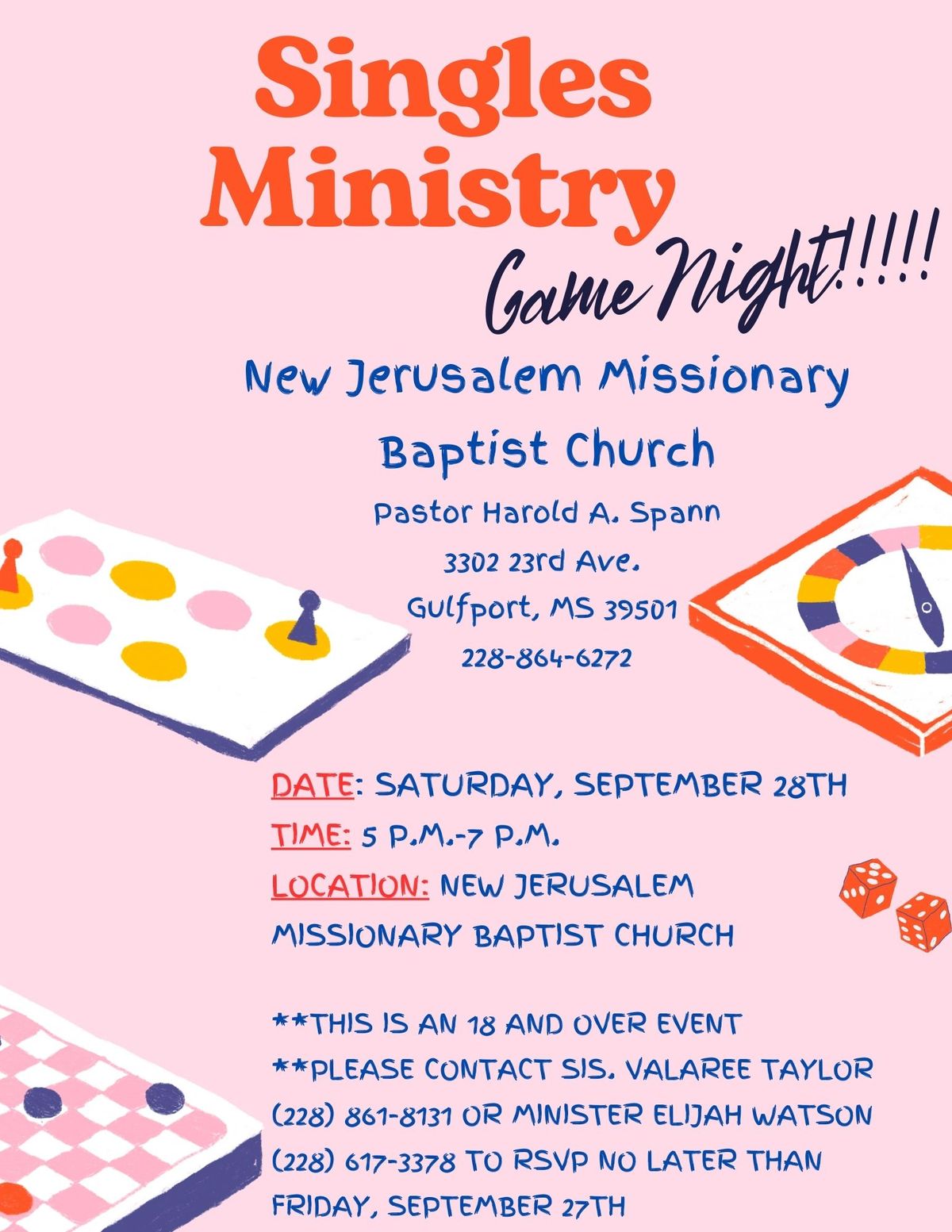 Singles Ministry Game Night- New Jerusalem Missionary Baptist Church 