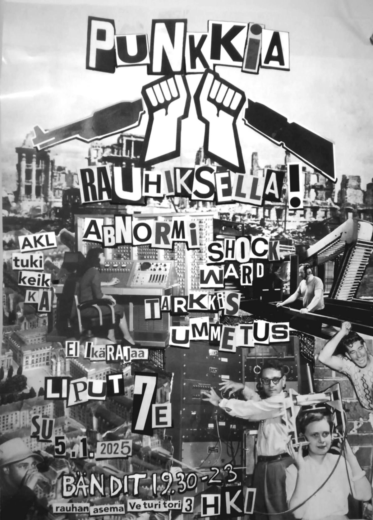 Punkkia Rauhiksella! su 5.1.2025 Esiintym\u00e4ss\u00e4: Abnormi, Shock Ward (TRE), Tarkkis, Ummetus