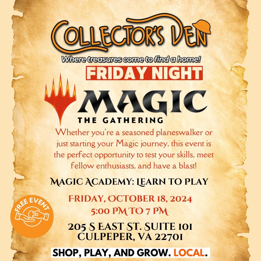 Friday Night Magic The Gathering Magic Academy: Learn to Play @Collector's Den