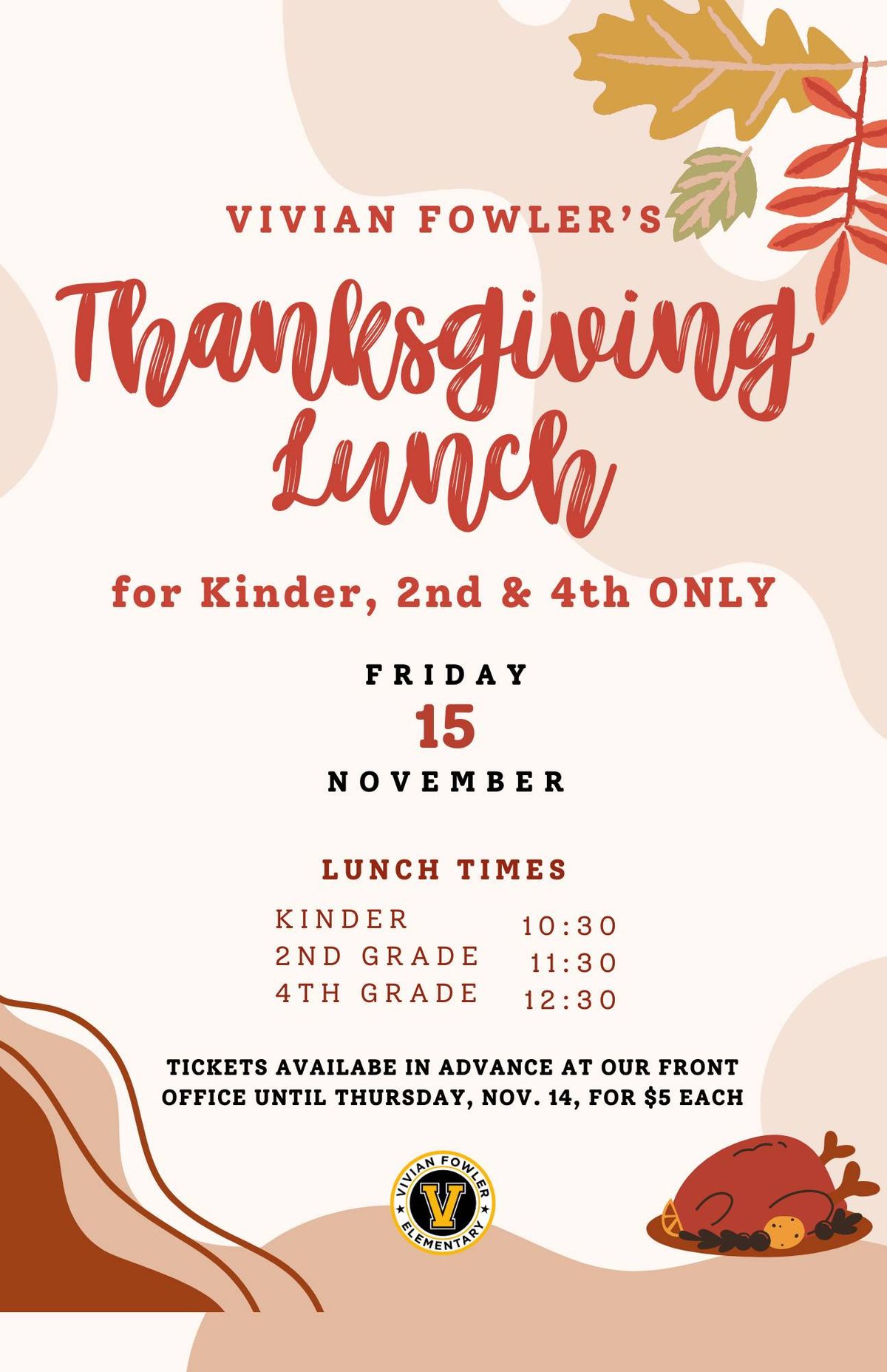 Thanksgiving Lunch for Kinder, 2nd & 4th Grade\/Almuerzo de Acci\u00f3n de Gracias para kinder, 1ro y 2do