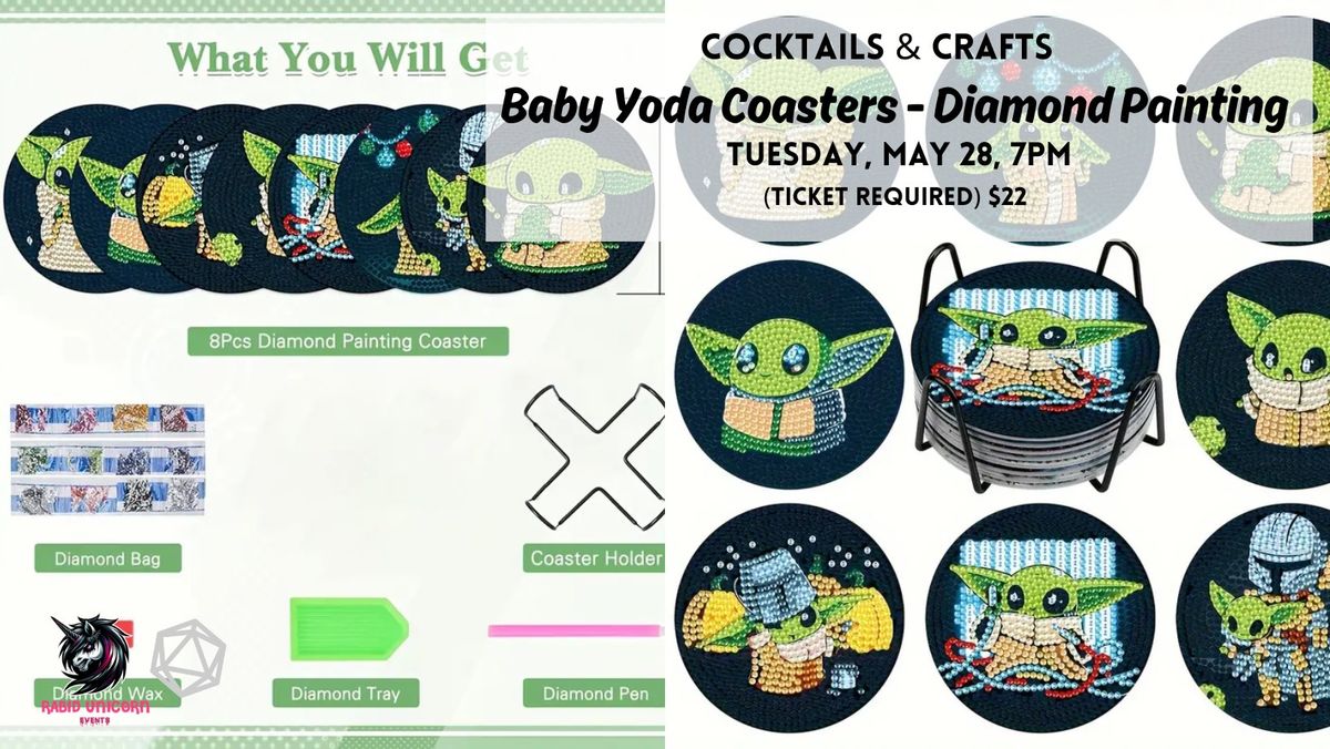 Cocktails & Crafts - Baby Yoda Diamond Painting Coasters
