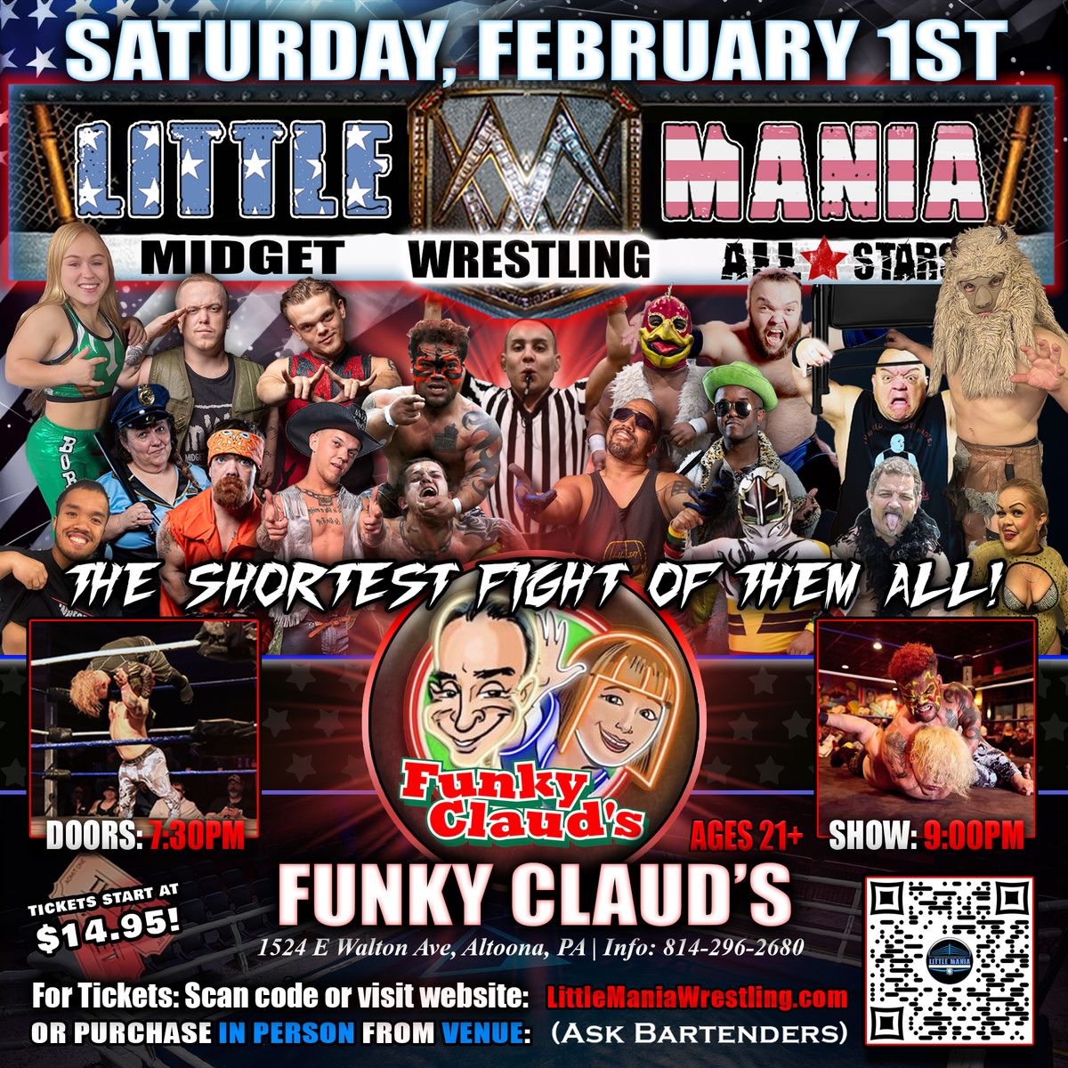 Altoona, PA - Midget Wrestling All * Stars @Funky Claud's "The Shortest Fight of Them All!"