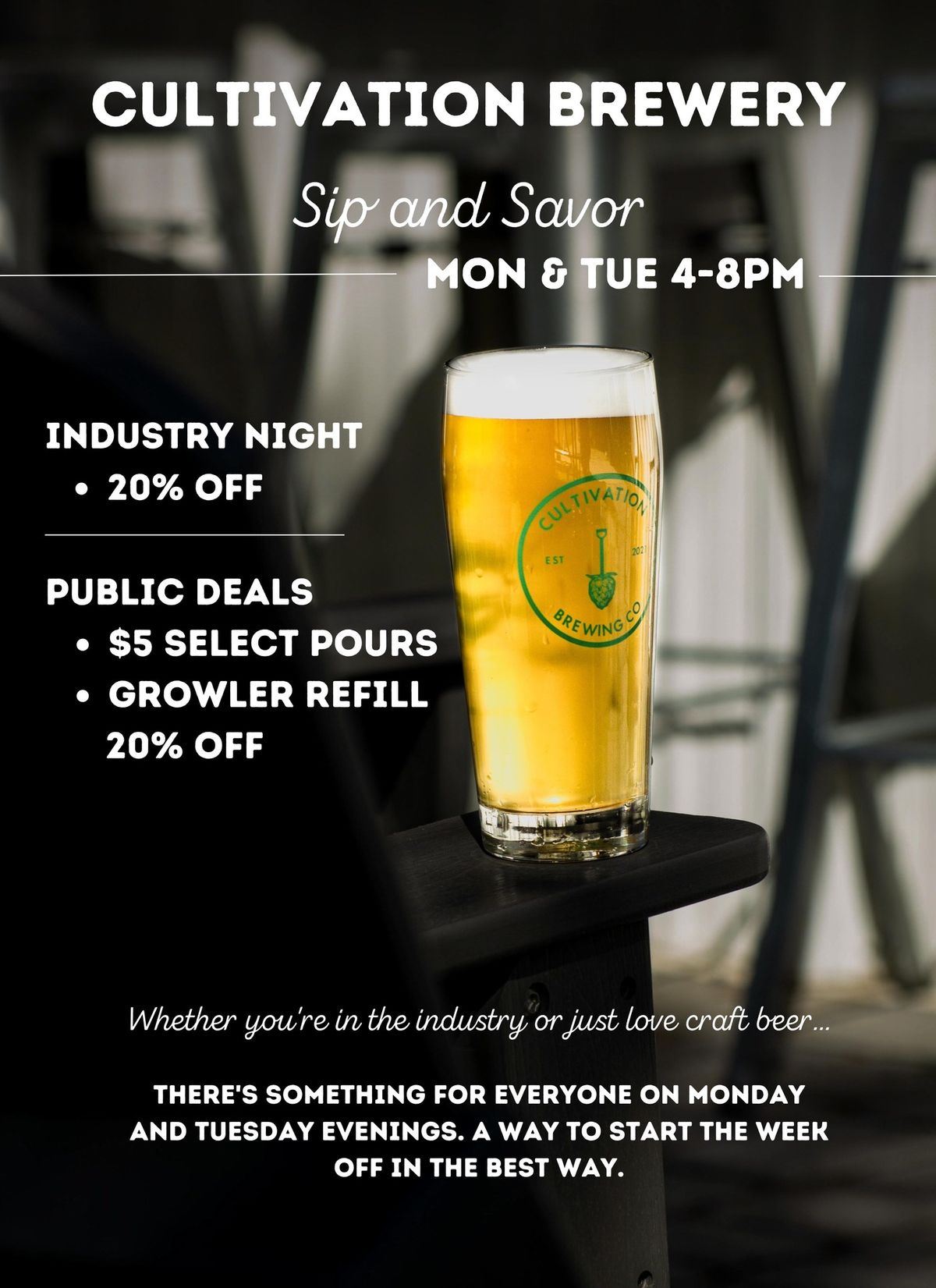 Industry Nights, $5 Select Pours & Discounted Growler Refills!