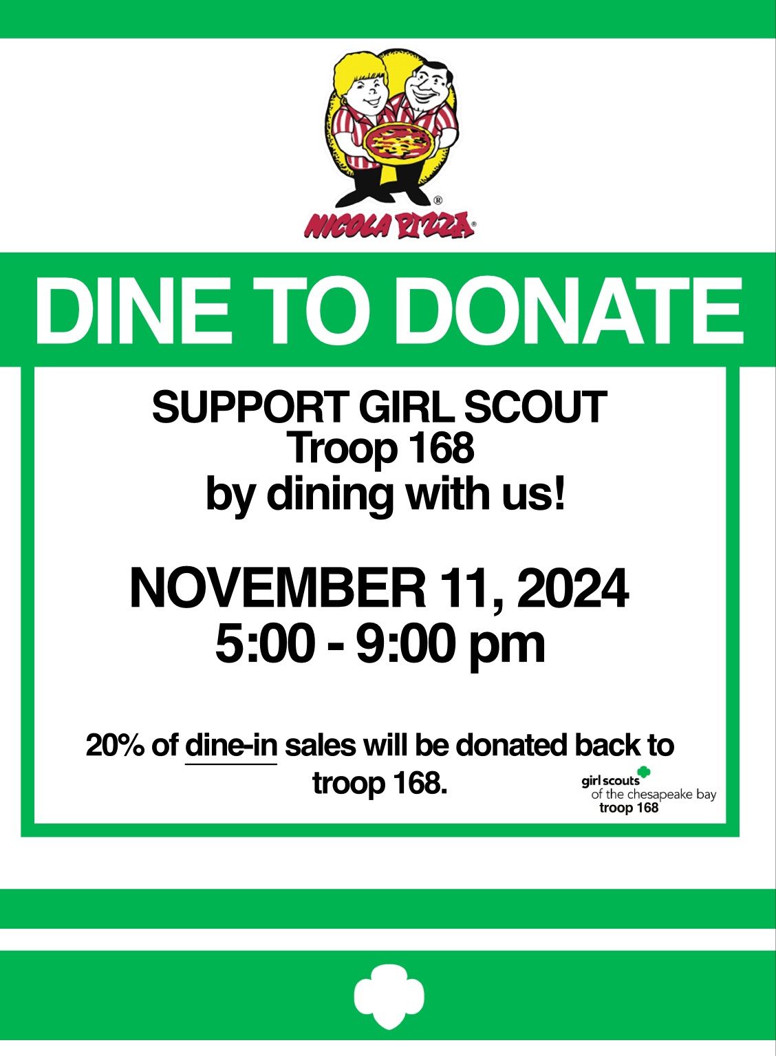 Dine to Donate-Support Girl Scout Troop 168! 