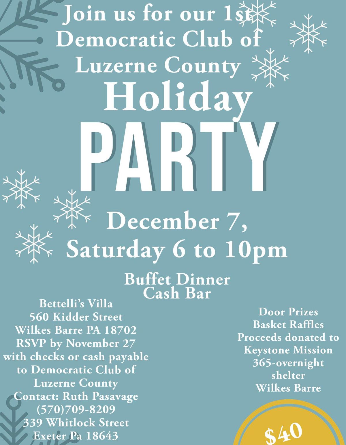 Democratic Club of Luzerne County is hosting a Holiday Party