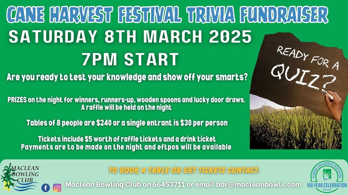 CANE HARVEST FESTIVAL TRIVIA FUNDRAISER