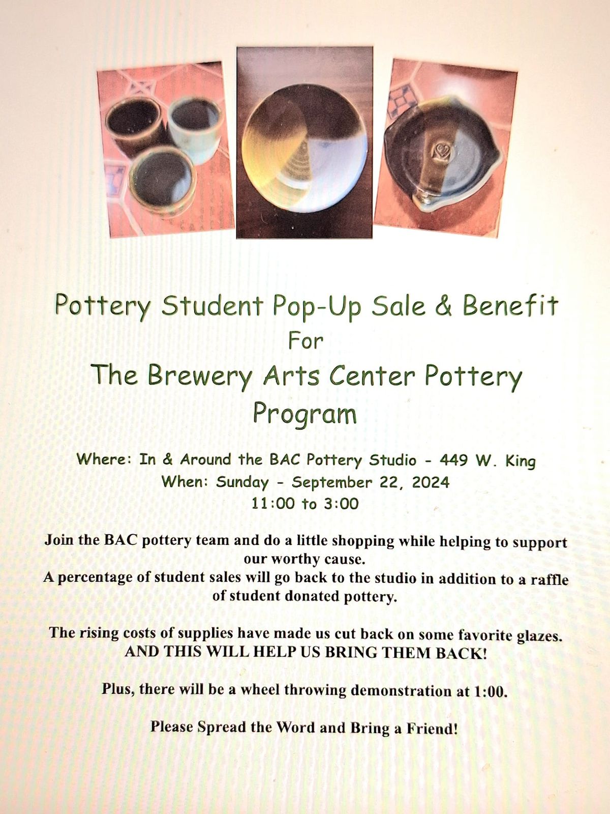 POTTERY POP UP SALE & BENEFIT