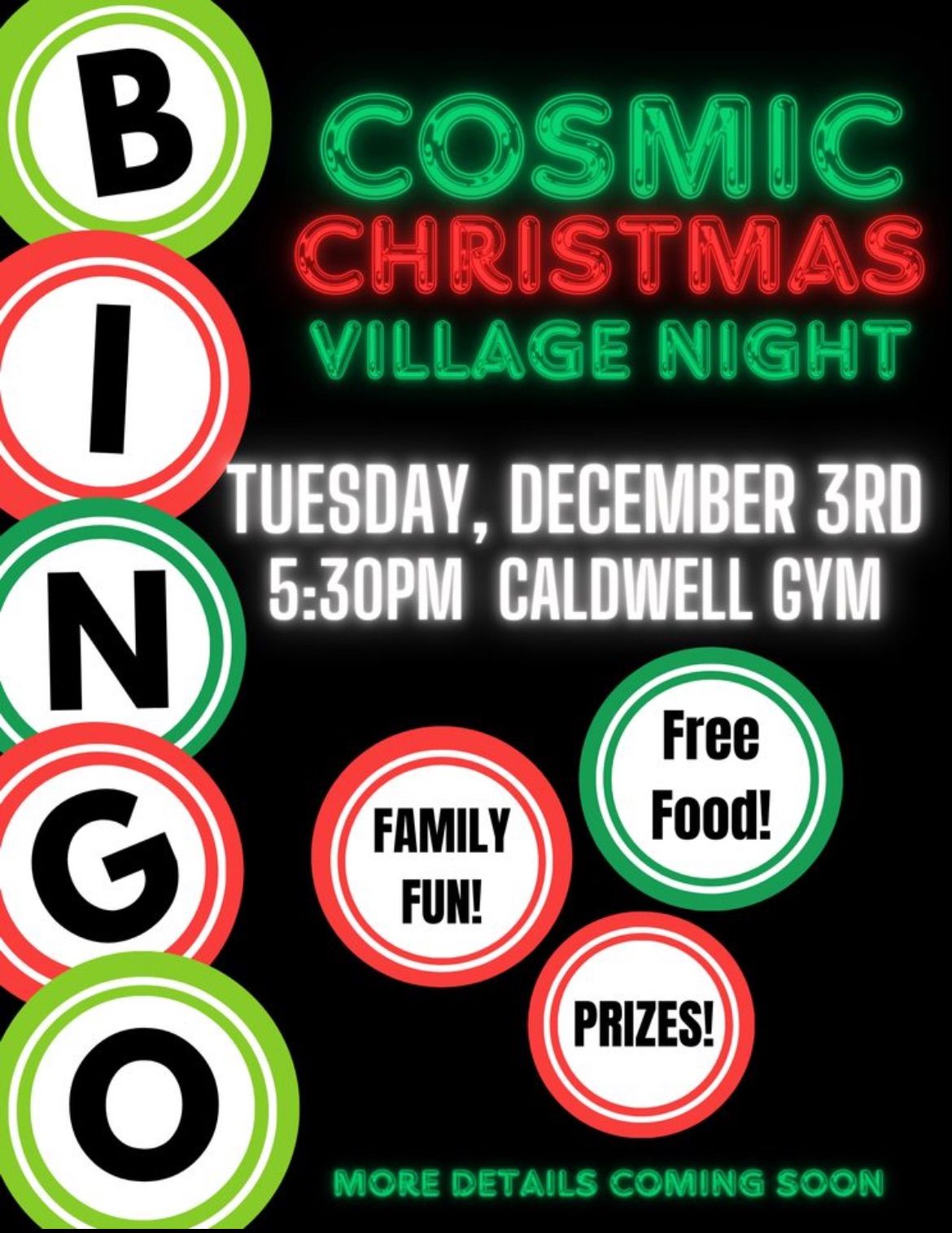 Cosmic Christmas Bingo a Caldwell Village Night