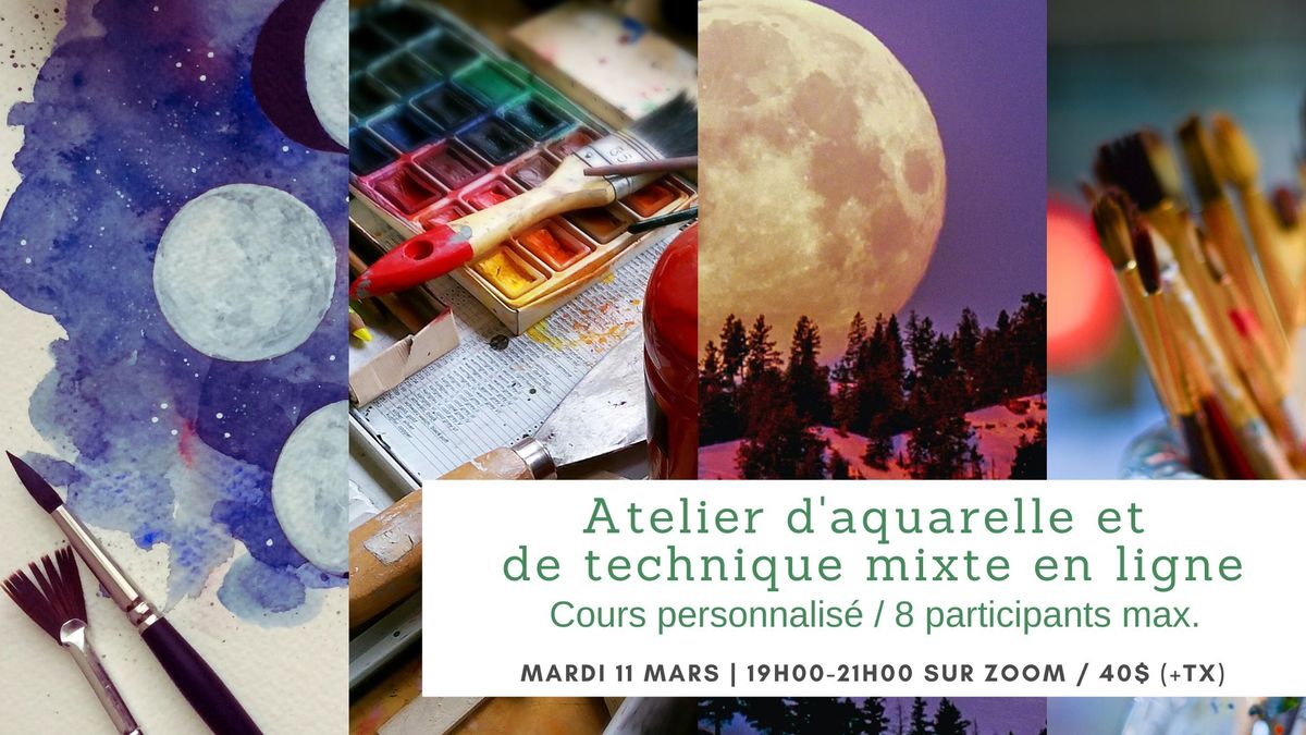 Cours d'aquarelle et de technique mixte en ligne, la lune