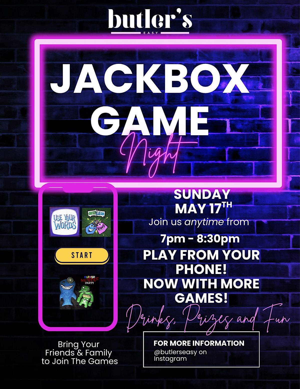 Jackbox Game Night - Play from your phone! - New Games at Butler's Easy