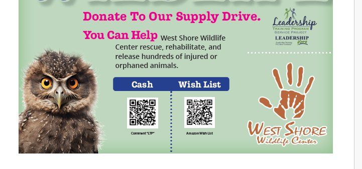 West Shore Wildlife Center Donation Drive