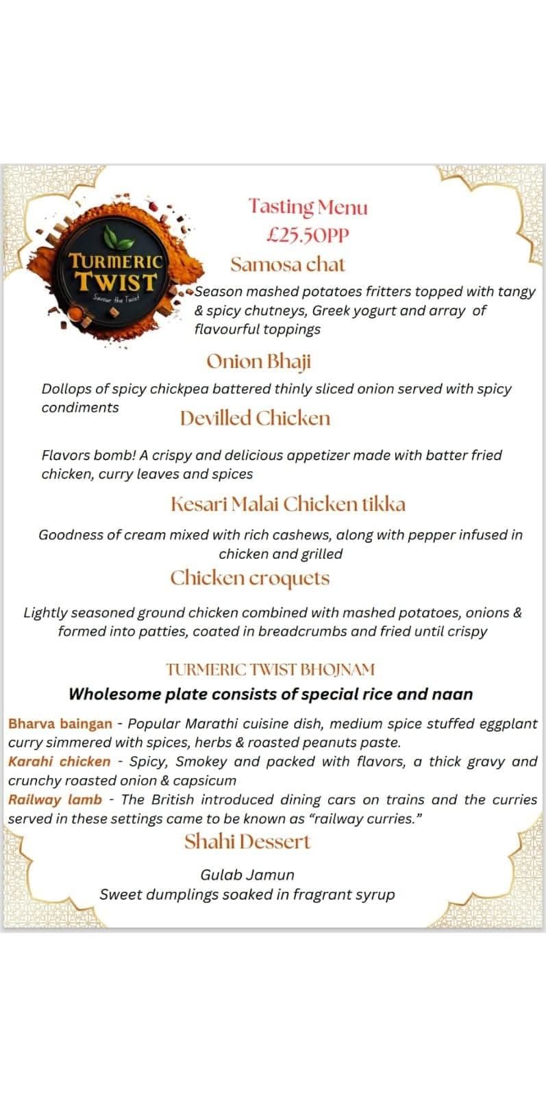 Turmeric Twist tasting menu