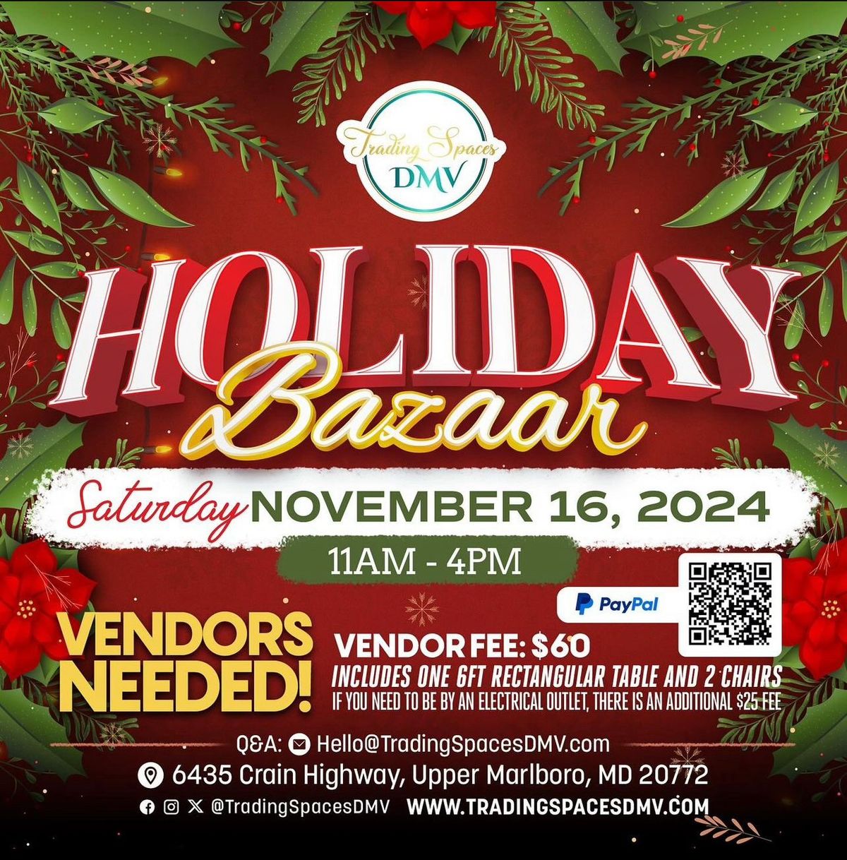 VENDORS NEEDED! HOLIDAY BAZAAR