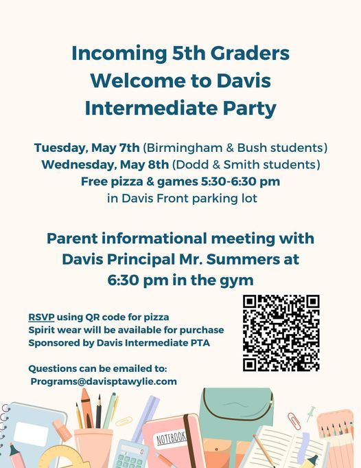 Welcome to Davis Party- Incoming 5th Graders from Dodd & Smith