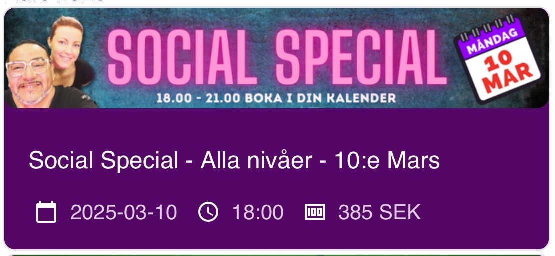 Social Special med Huascar & Jessica - M\u00e5ndagsfiesta med www.SalsaDans.com! Mingel & tilltugg ing\u00e5r!