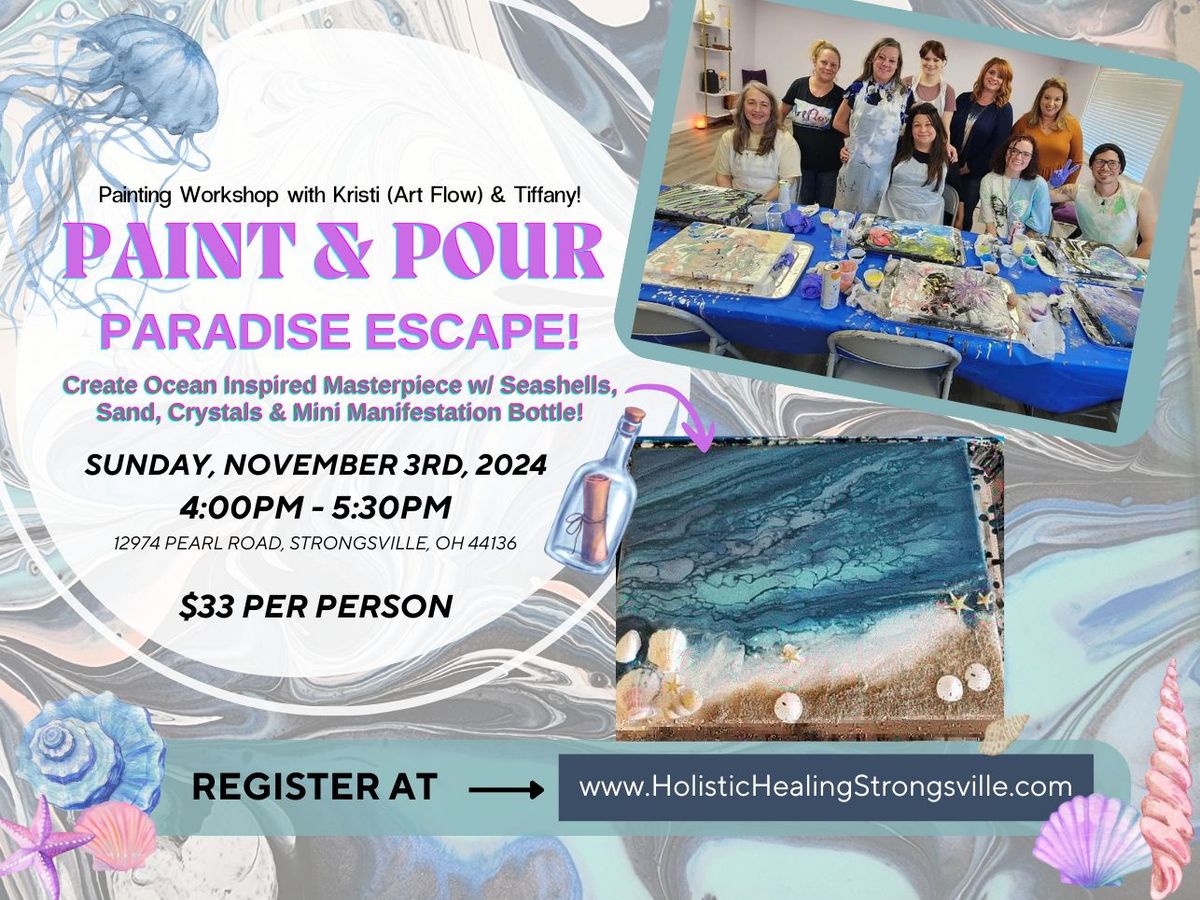 Paint & Pour - Paradise Escape! Incorporate Crystals & Mini Manifestation Message in Ocean Painting 