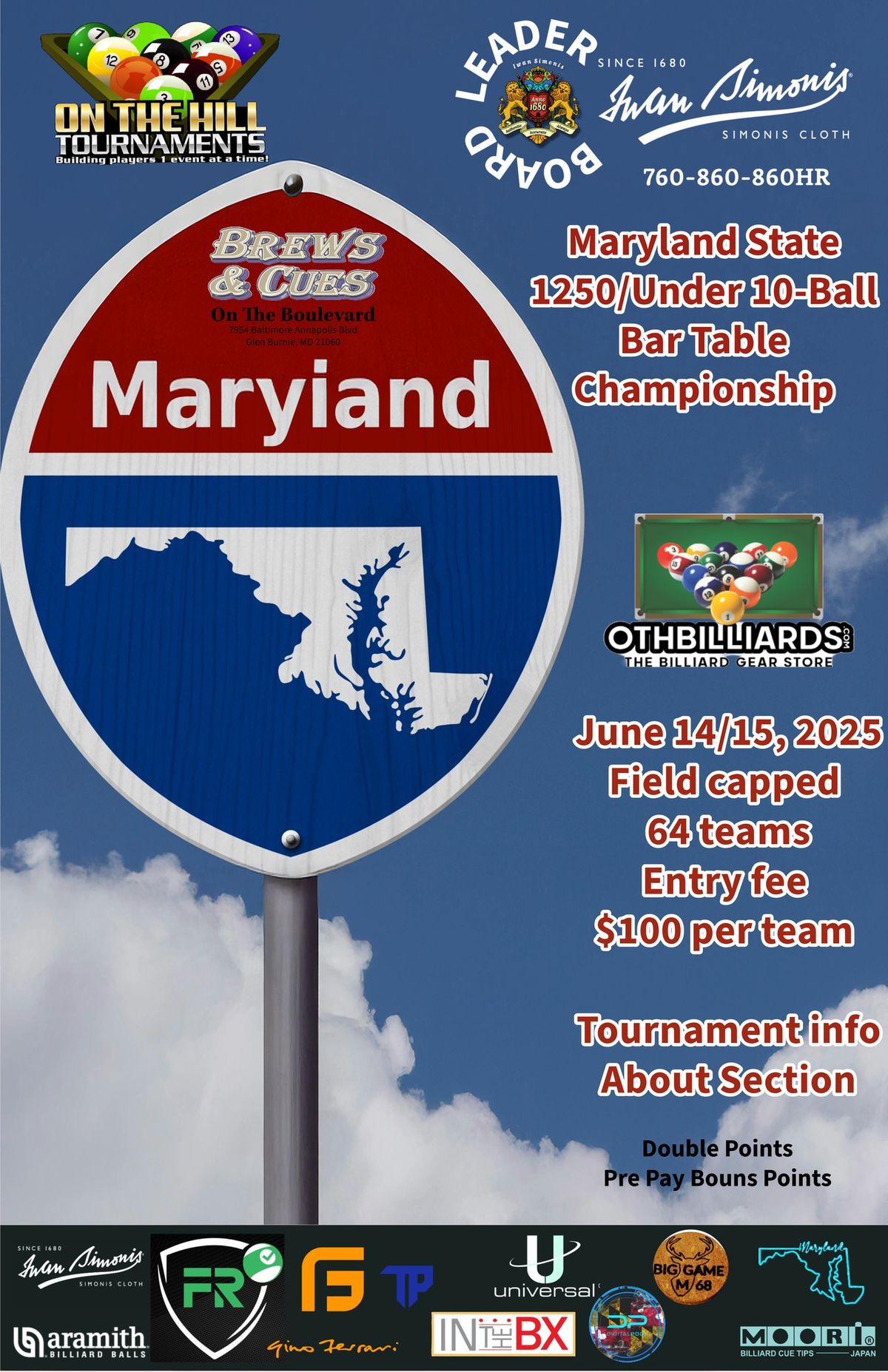 Maryland State 1250\/under 10-Ball Bar Table Championship Presented by On The Hill Tournaments