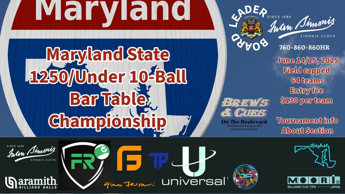 Maryland State 1250\/under 10-Ball Bar Table Championship Presented by On The Hill Tournaments