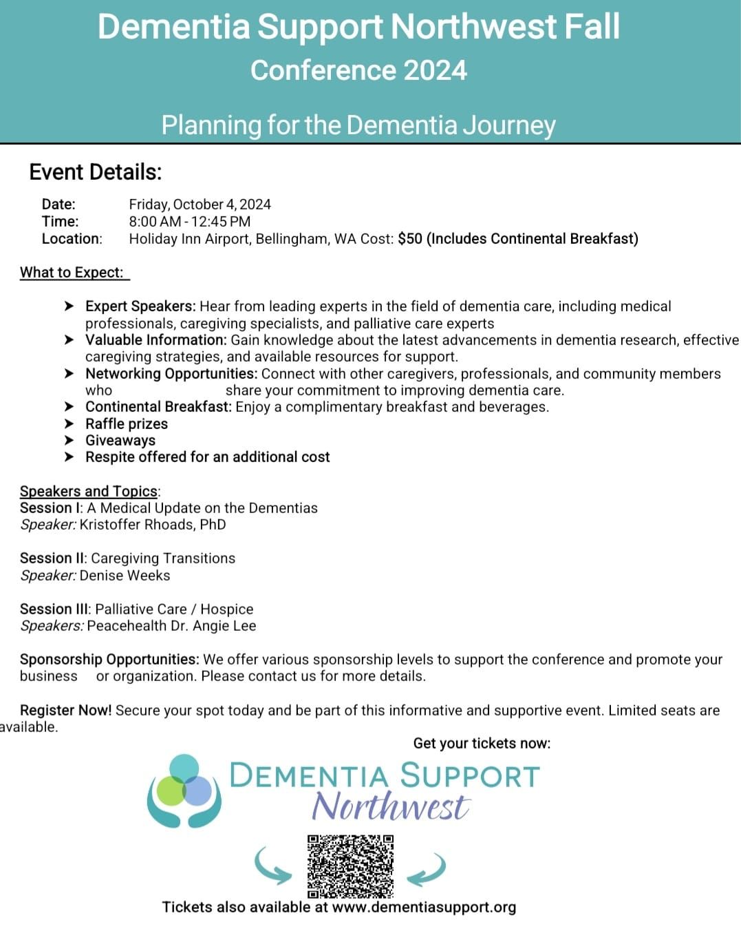 Planning for the Dementia Journey (Tickets available at www.dementiasupportnw.org )