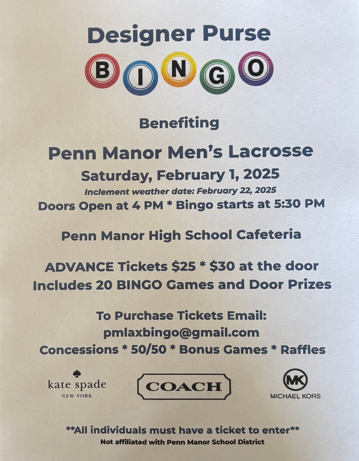 Designer Purse Bingo Fundraiser 