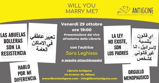 Will you marry me? Presentazione pi\u00f9 azione pubblica con Sara Leghissa