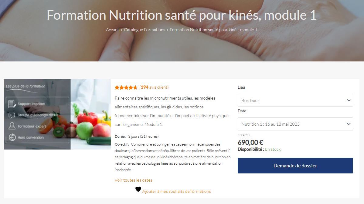 Formation Nutrition sant\u00e9 pour kin\u00e9s