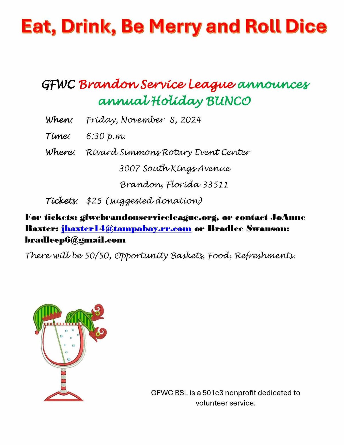 GFWC Brandon Service League annual Holiday BUNCO