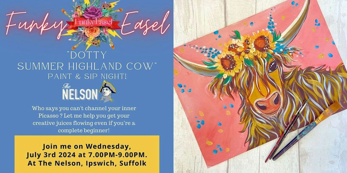 The Funky Easel Sip & Paint Party: Dotty: Summer Highland Cow