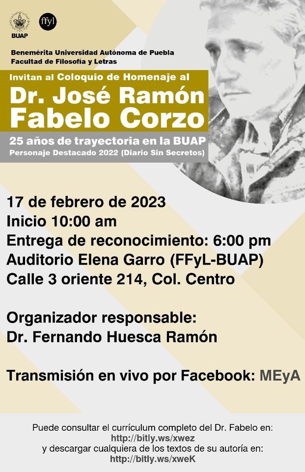 Coloquio de Homenaje al Dr. Jos\u00e9 Ram\u00f3n Fabelo Corzo 25 a\u00f1os de trayectoria en la BUAP