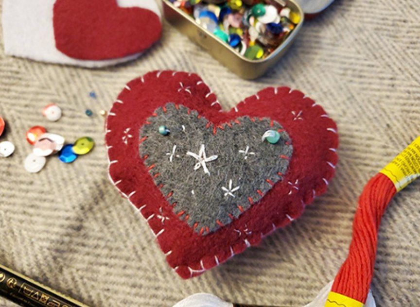 Embroidered Felt Hearts