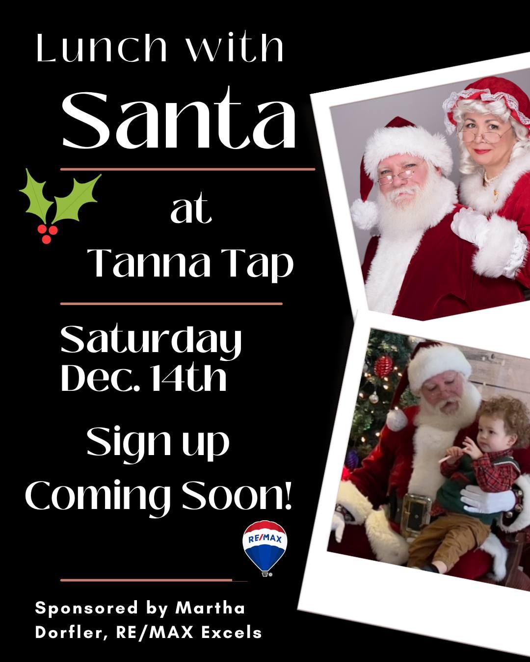 Lunch with Santa at Tanna Tap, sponsored by Martha Dorfler, RE\/MAX Excels