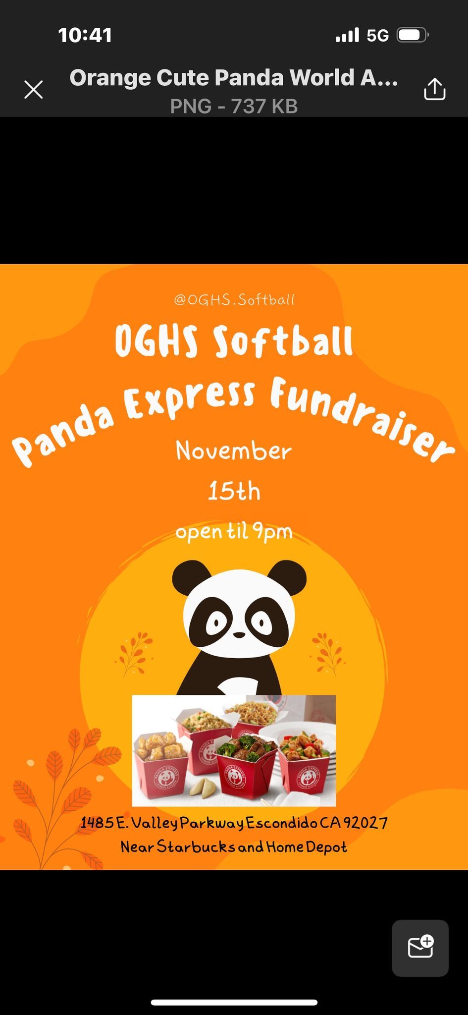 Panda express fundraiser for Orange Glen High School softball program