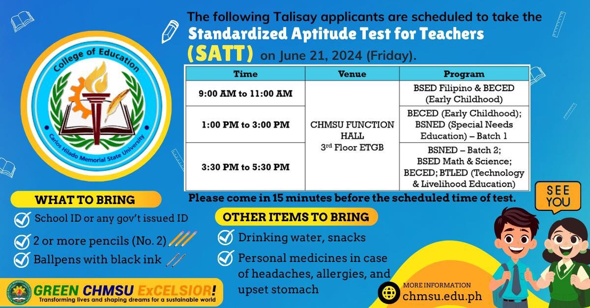 The Standardized Aptitude Test for Teachers (SATT) for BSNEd aspirants