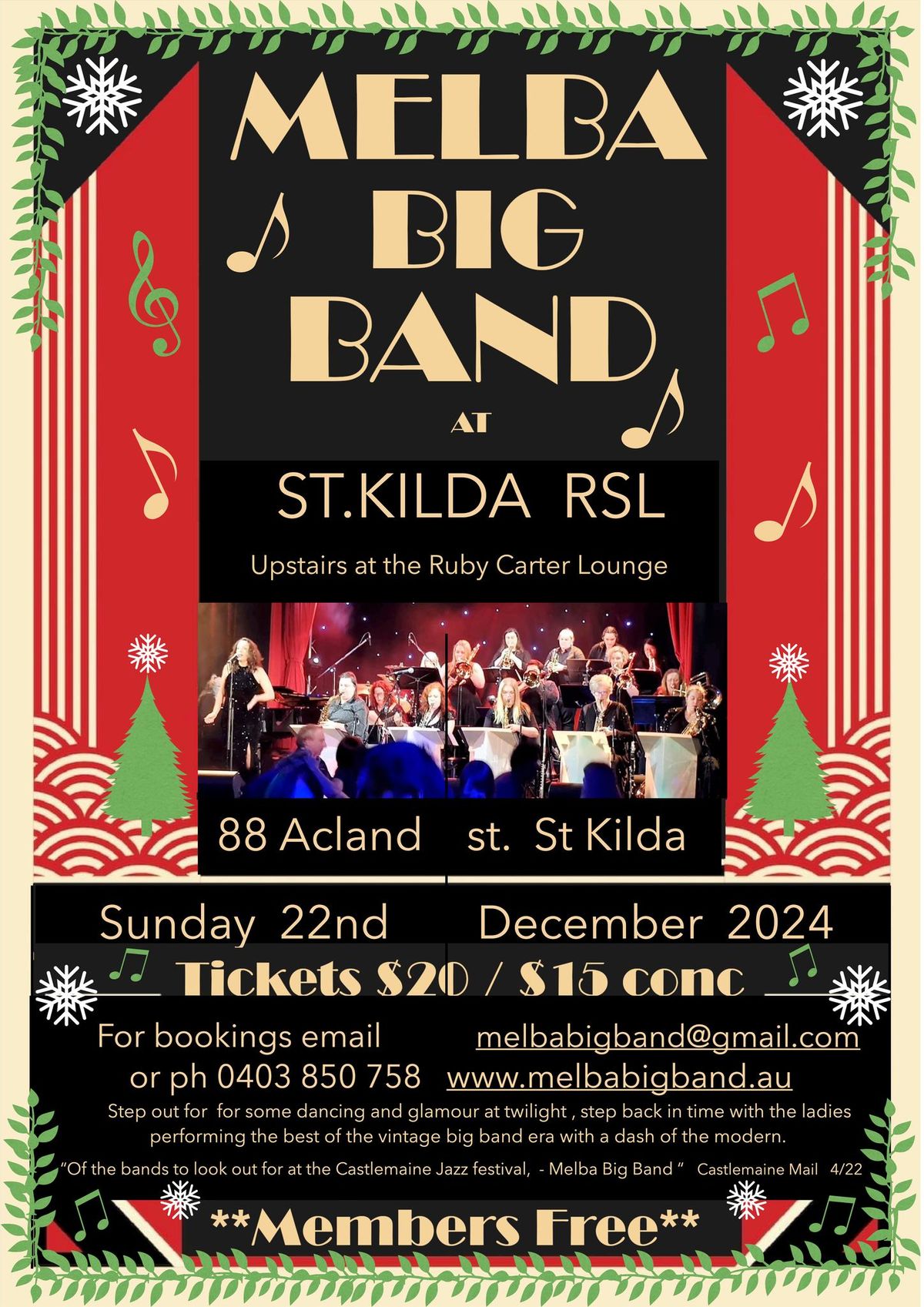 Last Gig of the Year for Melba Big Band