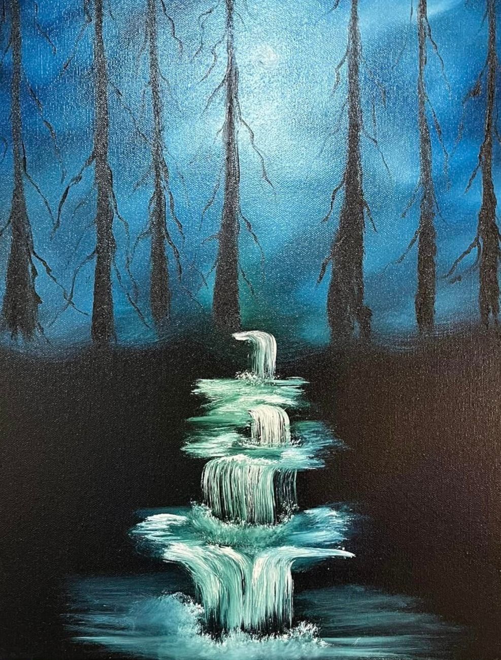 Night Waterfall - Bob Ross - Westbury Arts Centre