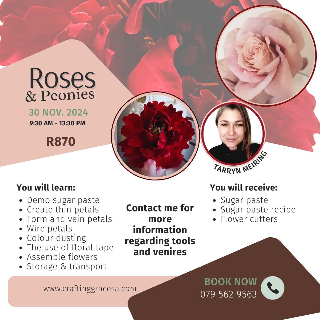 Learn to make realistic Sugar Roses and Sugar Peonies