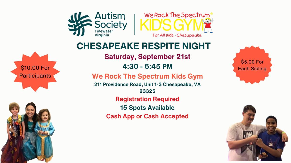 Chesapeake Respite Night Program Announcement Only Register in the Event Descripton (UPDATED TIME)