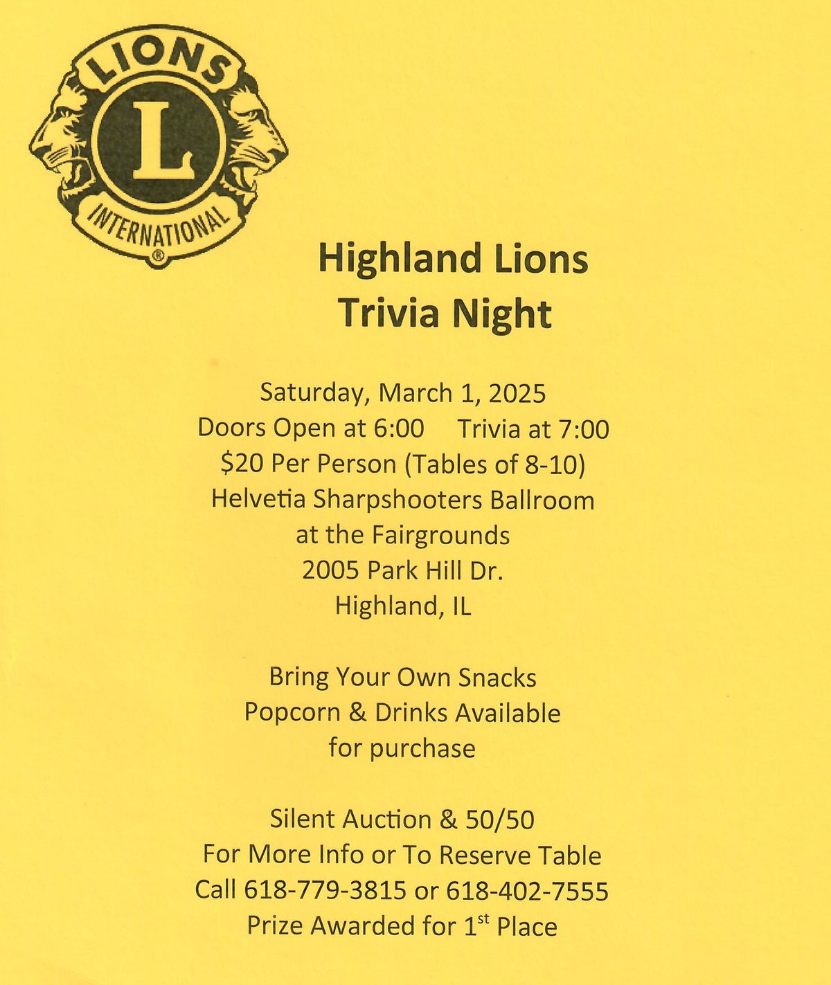 Highland Lions Club Trivia Night