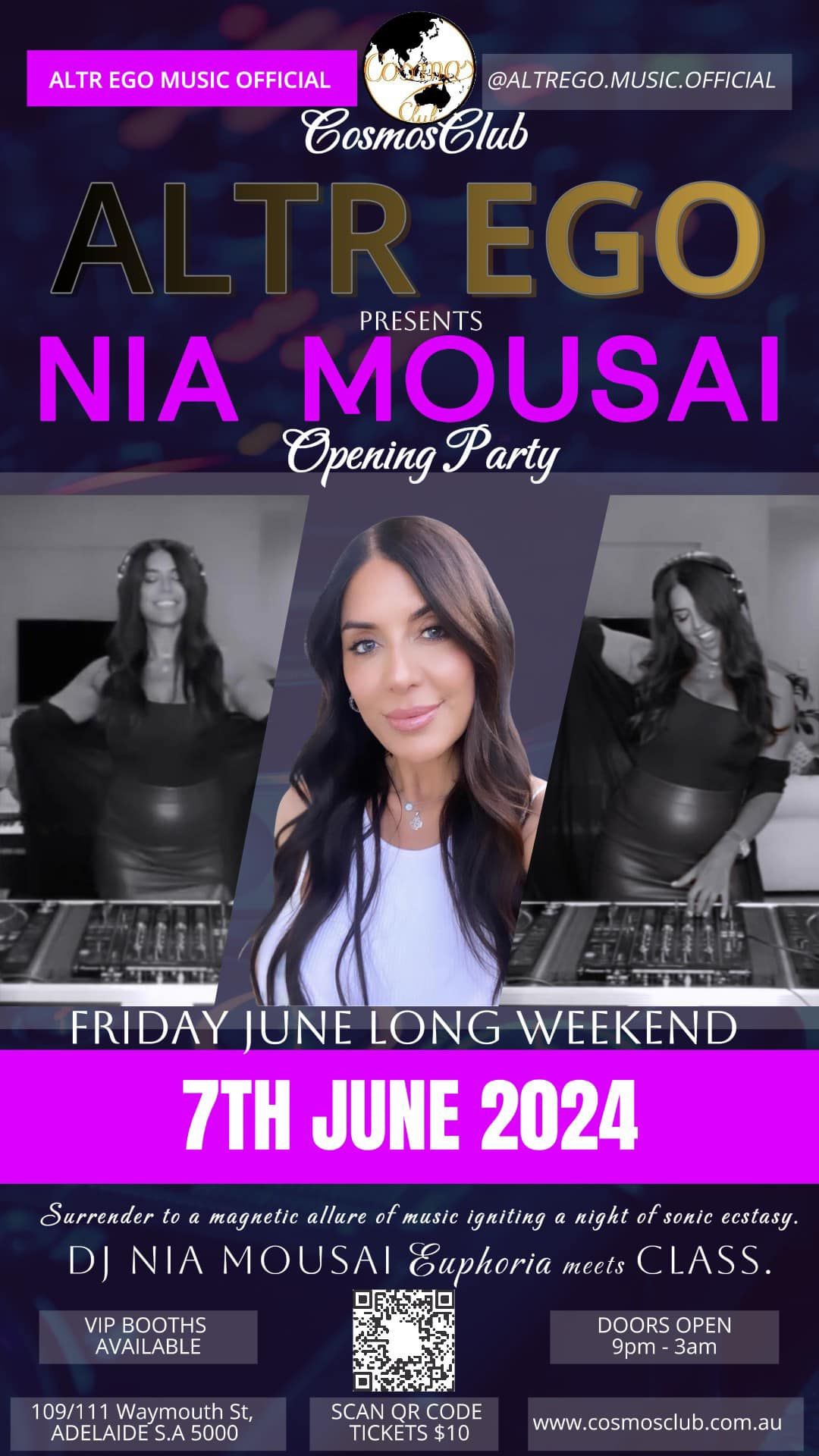 ALTR EGO presents FRIDAY 7th of June long weekend Dj NIA MOUSAI 