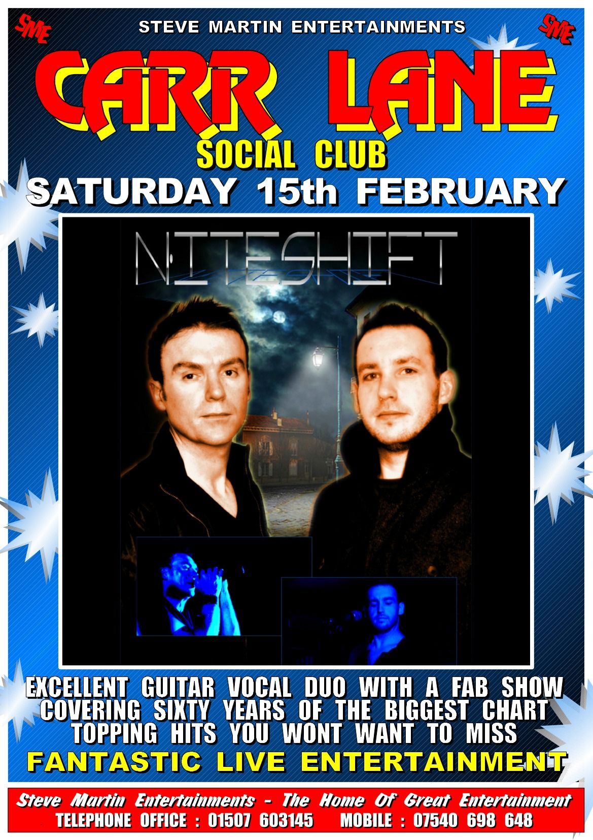 Niteshift Duo - On at the Carr Lane Club Grimsby Sat 15th Feb 2025