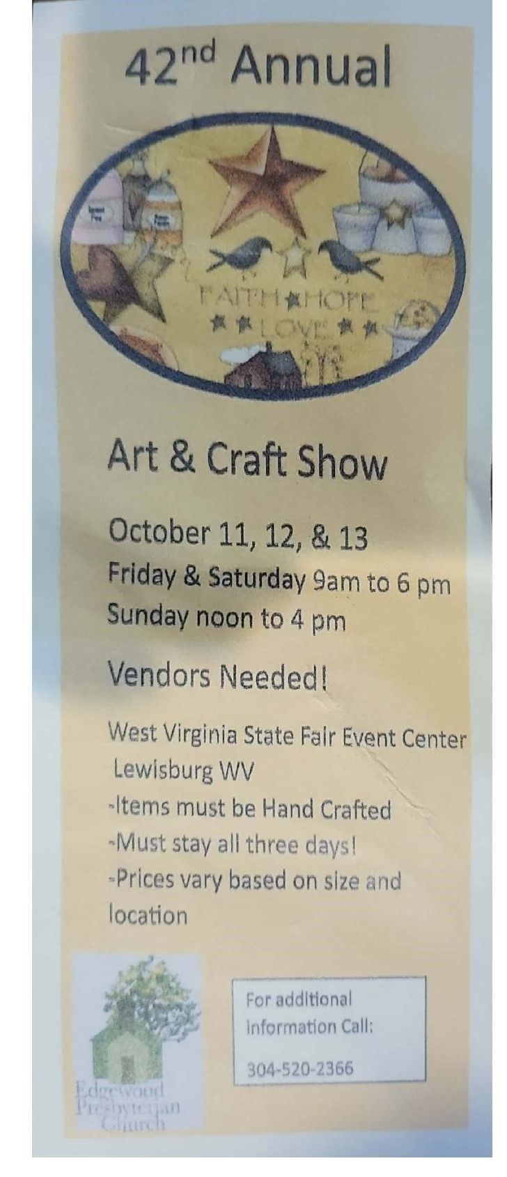 42nd Annual Art and Craft Show sponsored by Edgewood Presbyterian Church