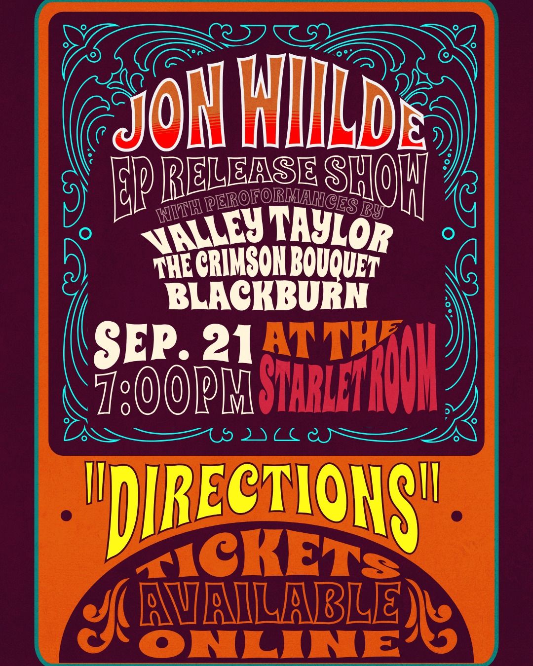 Jon Wiilde EP Release Show at The Starlet Room with Valley Taylor, The Crimson Bouquet, & Blackburn