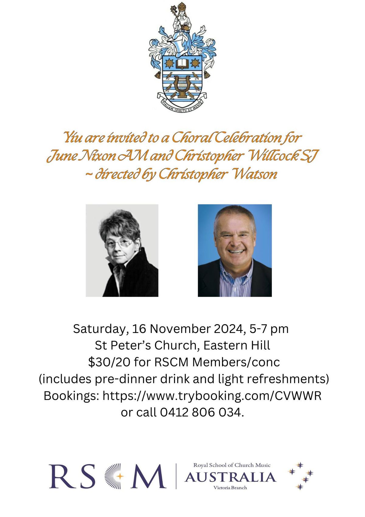 Special Choral Celebration for Dr June Nixon AM and Fr Christopher Willcock SJ