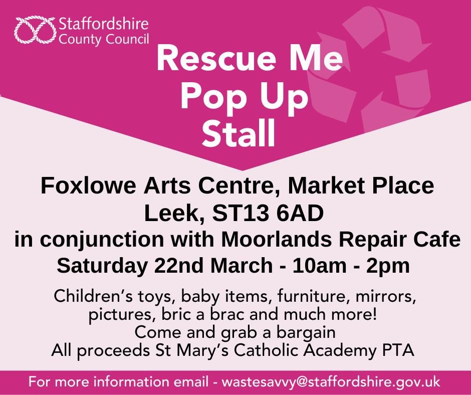 Rescue Me Pop Up Stall in Conjunction with Moorlands Repair Cafe