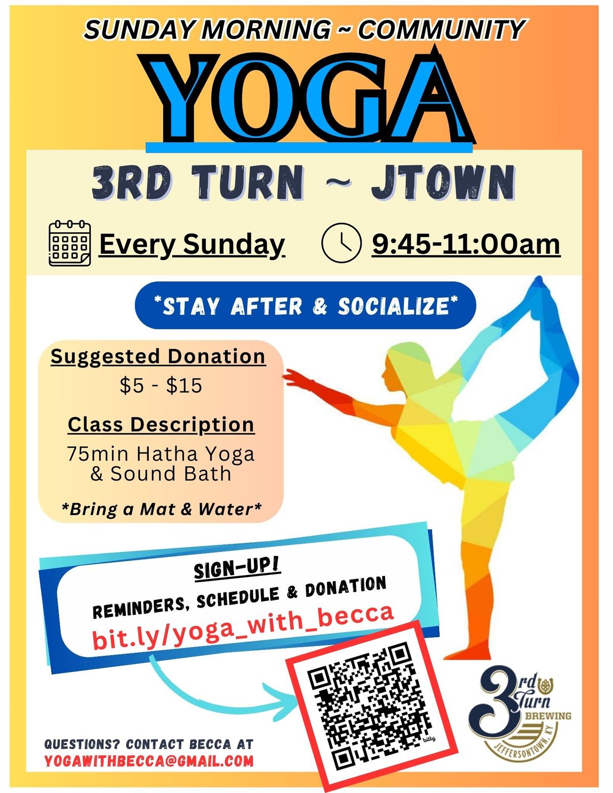 Sunday Morning Community Yoga @ 3rd Turn in Jtown