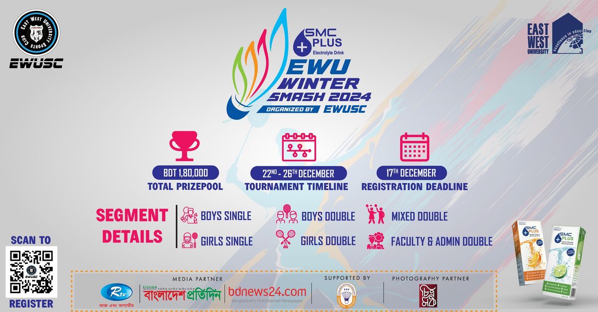 East West University Sports Club proudly presents SMC Plus EWU Winter Smash 2024